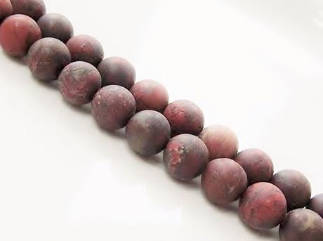 Picture of 8x8 mm, round, gemstone beads, poppy jasper, natural, frosted
