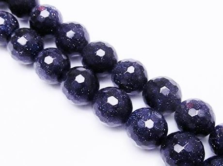 Picture of 10x10 mm, round, gemstone beads, goldstone, midnight blue, faceted