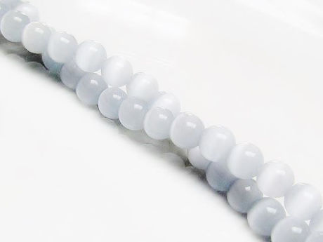 Picture of 6x6 mm, round, gemstone beads, cat's eye, light grey, one strand