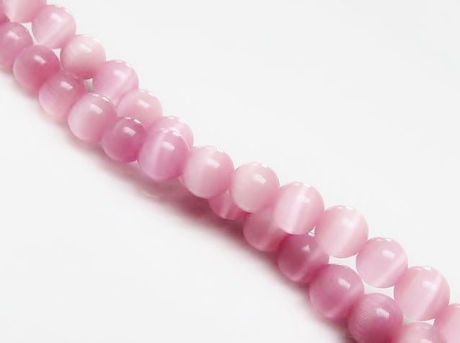 Image de 6x6 mm, perles rondes, pierres gemmes, oeil-de-chat, rose, un brin