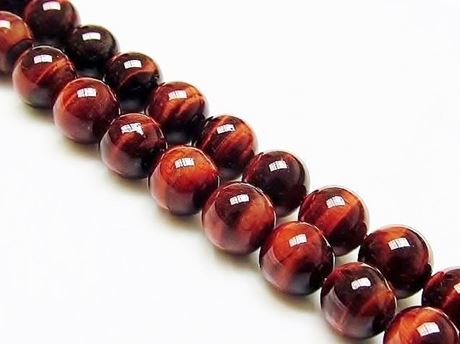 Picture of 8x8 mm, round, gemstone beads, tiger eye, red, A-grade