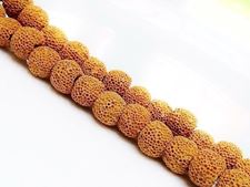Picture of 8x8 mm, round, gemstone beads, lava rock, dyed ocher yellow