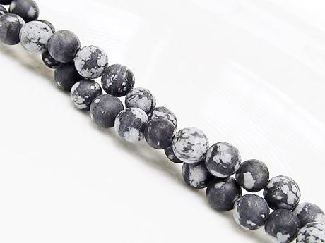 Picture of 6x6 mm, round, gemstone beads, obsidian, snowflake, natural, frosted