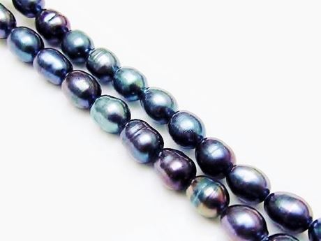 Image de 6-7 mm, ovale, pierres gemmes organiques, perles d'eau douce, bleu paon