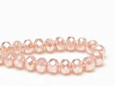 Picture of 6x8 mm, Czech faceted rondelle beads, crystal, transparent, light pink pearlized