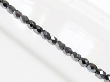 Picture of 4x4 mm, Czech faceted round beads, black, opaque, full gunmetal luster