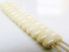 Picture of 3x8 mm, spindle, Cali beads, Czech glass, 3 holes, chalk white, opaque, creamy white luster