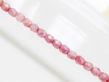 Image de 4x4 mm, perles à facettes tchèques rondes, blanc craie, opaque, lustré rose topaze pâle
