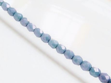 Picture of 4x4 mm, Czech faceted round beads, chalk white, opaque, Montana grey blue luster