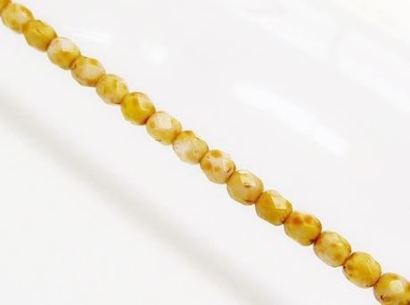 Image de 4x4 mm, perles à facettes tchèques rondes, blanc craie, opaque, picasso