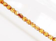 Picture of 4x4 mm, Czech faceted round beads, opal pink, transparent, topaz brown picasso