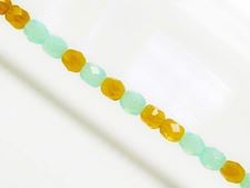Image de 4x4 mm, perles à facettes tchèques rondes, translucide, vert aqua opale et jaune opale