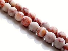 Picture of 8x8 mm, round, gemstone beads, red veined jasper, natural, frosted
