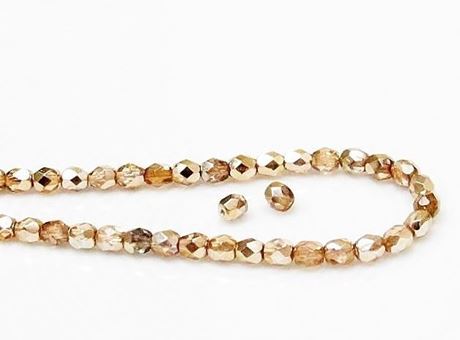 Picture of 4x4 mm, Czech faceted round beads, transparent, champagne beige luster, half tone mirror