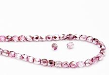 Image de 4x4 mm, perles à facettes tchèques rondes, transparentes, lustrées rose-lavande, miroir partiel