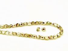 Picture of 4x4 mm, Czech faceted round beads, transparent, olive green luster, half tone mirror