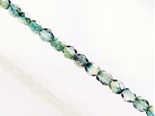Image de 4x4 mm, perles à facettes tchèques rondes, transparentes, lustrées panaché de bleu bondi et vert