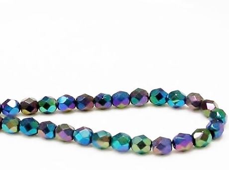 Picture of 6x6 mm, Czech faceted round beads, black, opaque, AB