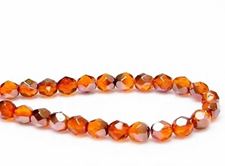Picture of 6x6 mm, Czech faceted round beads, hyacinth orange yellow, transparent, gunmetal luster