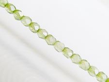 Picture of 3x3 mm, Czech faceted round beads, frosted crystal, translucent, celadon green luster