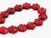 Picture of 8 mm, carved, flat round Czech beads, flower, deep red, opaque, travertine, 12 pieces