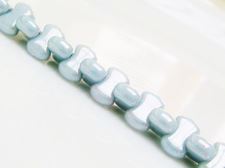 Picture of 6x8 mm, CoCo, Czech druk beads, alabaster white, translucent, Columbia blue luster