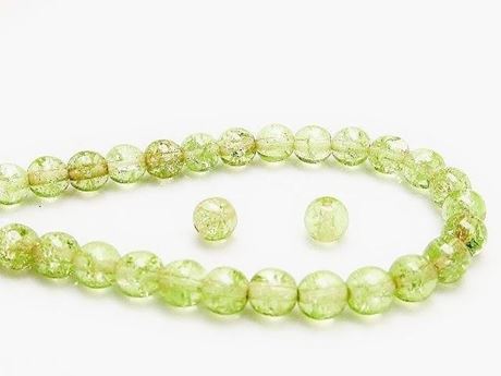 Picture of 6x6 mm, round, Czech druk beads, olive green, transparent, crackled
