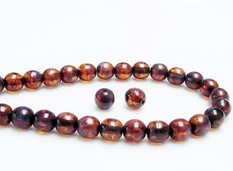 Image de 6x6 mm, rondes, perles de verre pressé tchèque, brun ambre, transparent, picasso