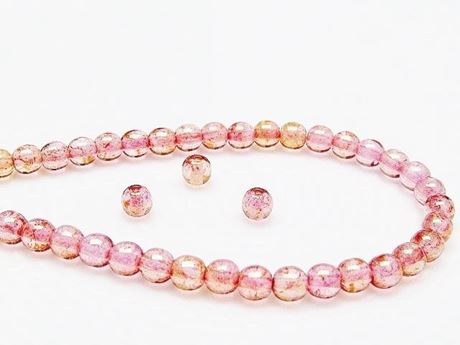 Picture of 4x4 mm, round, Czech druk beads, transparent, light topaz pink luster