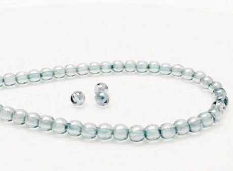 Image de 4x4 mm, rondes, perles de verre pressé tchèque, transparentes, lustrées bleu gris pâle