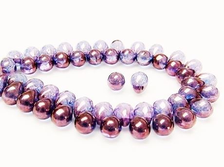 Picture of 5x7 mm, Czech druk beads, drops, transparent, alexandrite purple luster