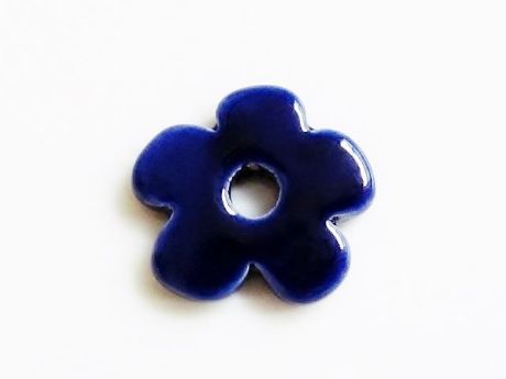 Picture of 2.5x2.5 cm, pendant, Greek ceramic daisy, navy blue enamel