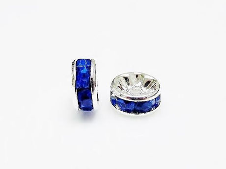 Image de 6mm, rondelles strass, perles en laiton, bleu saphir-argenté, 20 pièces