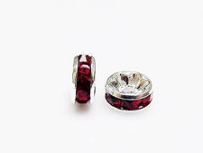 Picture of 8mm, rhinestone rondelle, brass beads, deep red-silver-plated, 20 pieces