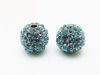 Picture of 10x10 mm, round, alloy beads, rhodium-plated, turquoise blue pavé crystals, 2 pieces