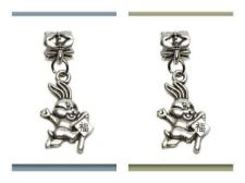 Picture of 4x6 mm, tube beads and charm, alloy, silver-plated, lucky rabbit, 2 pieces