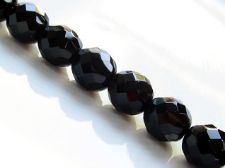 Picture of 12x12 mm, Czech faceted round beads, jet black, opaque, pre-strung, 1 bead