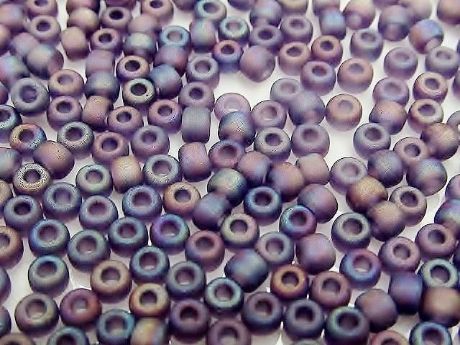 Picture of Japanese seed beads, size 8/0, translucent, amethyst purple, frosted, AB, 20 grams