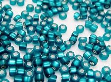 Picture of Japanese seed beads, size 8/0, silver-lined, turquoise green, frosted, 20 grams