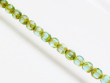 Picture of 6x6 mm, Czech multi-cut beads, turquoise blue, transparent, green picasso finishing