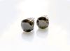 Picture of “Brilliant cut” modern stud earrings, sterling silver, round cubic zirconia, large, 9 mm, moss green