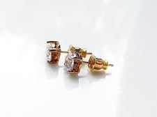 Picture of “Brilliant” cut modern stud earrings, sterling silver, gold-plated, round cubic zirconia, small, 5 mm