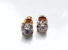 Picture of “Brilliant” cut modern stud earrings, sterling silver, gold-plated, round cubic zirconia, large, 8 mm