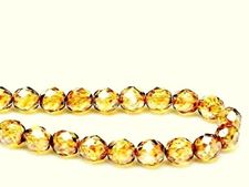 Picture of 8x8 mm, Czech faceted round beads, transparent, light yellow luster, picasso