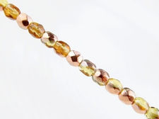 Image de 3x3 mm, perles à facettes tchèques rondes, jaune topaze clair, transparent, miroir partiel or rose