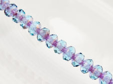 Picture of 3x5 mm, Czech faceted rondelle beads, turquoise blue, transparent, rusty bronze luster
