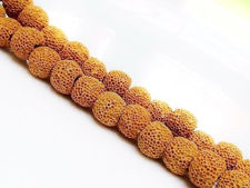 Picture of 10x10 mm, round, gemstone beads, lava rock, dyed ocher yellow