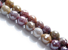 Picture of 8x8 mm, round, gemstone beads, Mookaite Windalia Radiolarite, natural, in small facets, metallic sheen