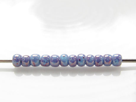 Picture of Japanese seed beads, round, size 11/0, Toho, opaque light blue, amethyst marbled