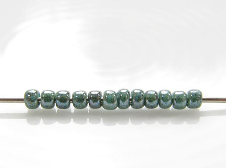 Image de Perles de rocailles japonaises, rondes, taille 11/0, Toho, turquoise vert opaque, marbré bleu